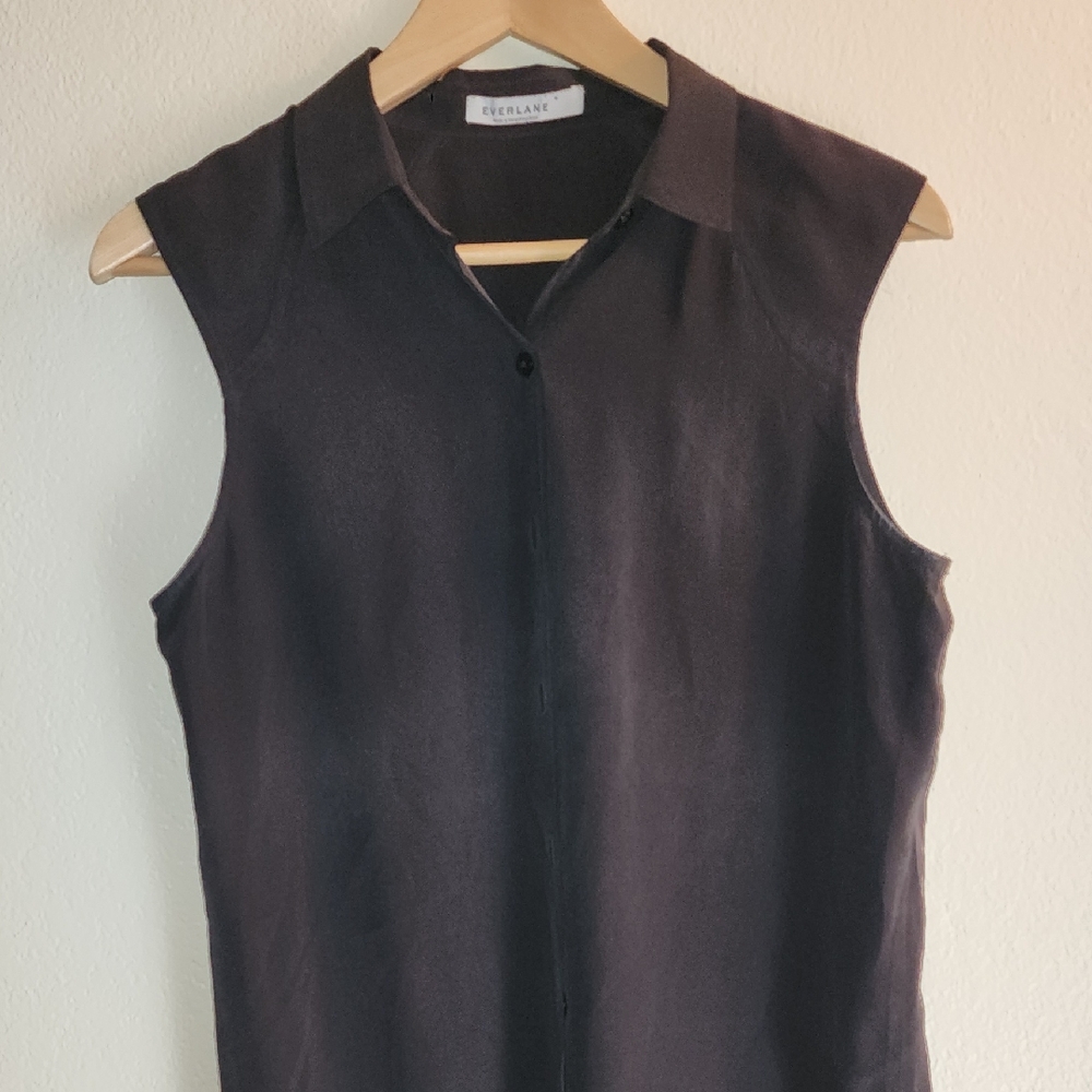 Everlane Black Sleeveless Button Down Shirt